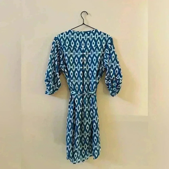 Anthropologie Maeve Frequencies Blue White Ikat Oversized Shirt Mini Dress Small - Picture 5 of 10